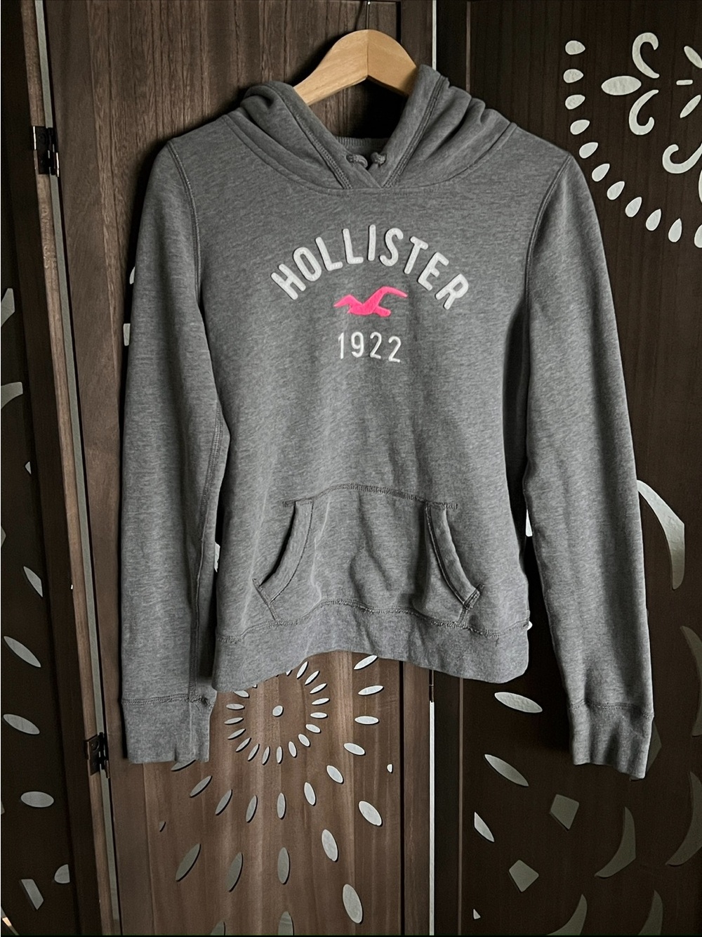 Hollister Gray Hoodie with Pink Seagull Logo